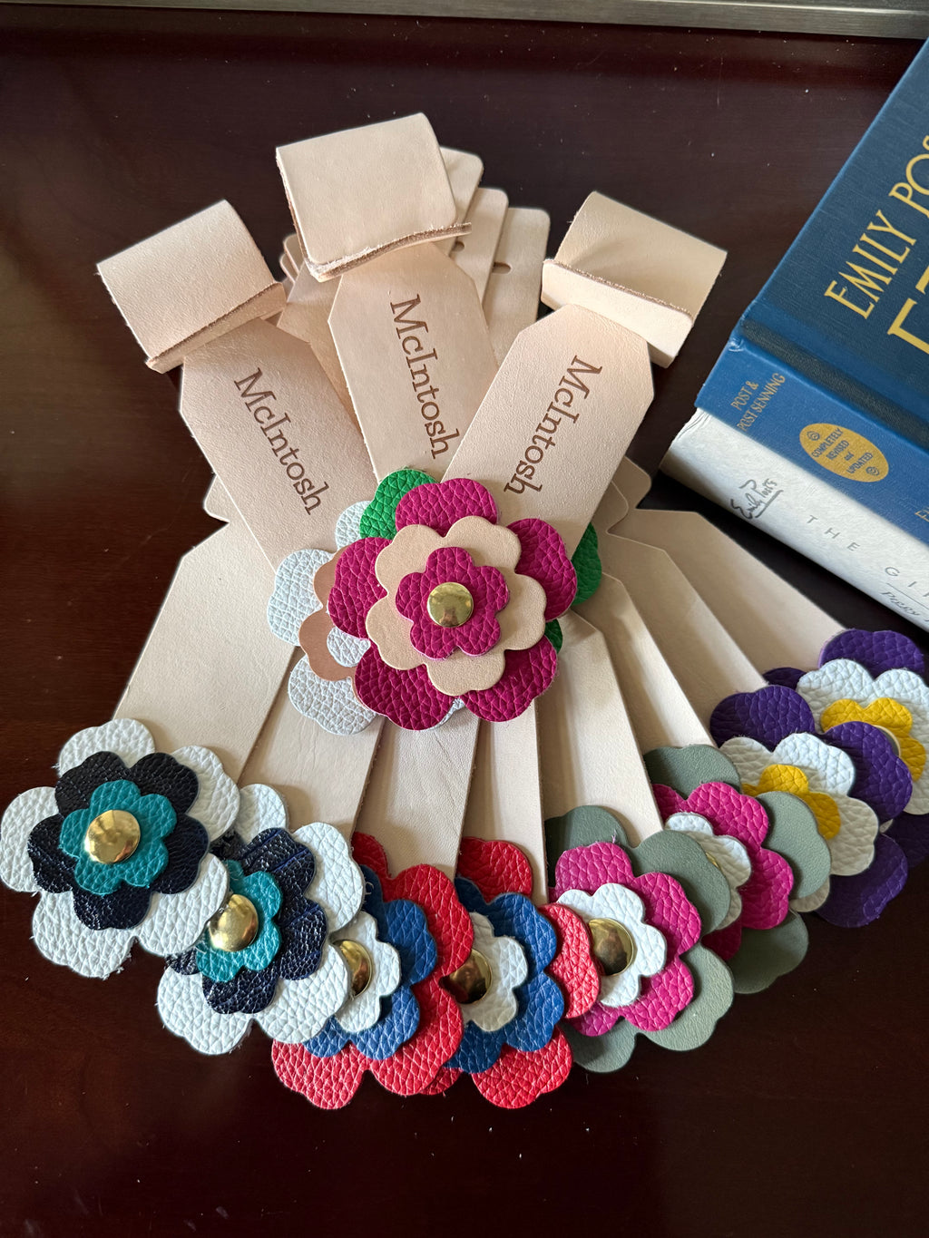 Leather Luggage Tag with Signature Flower