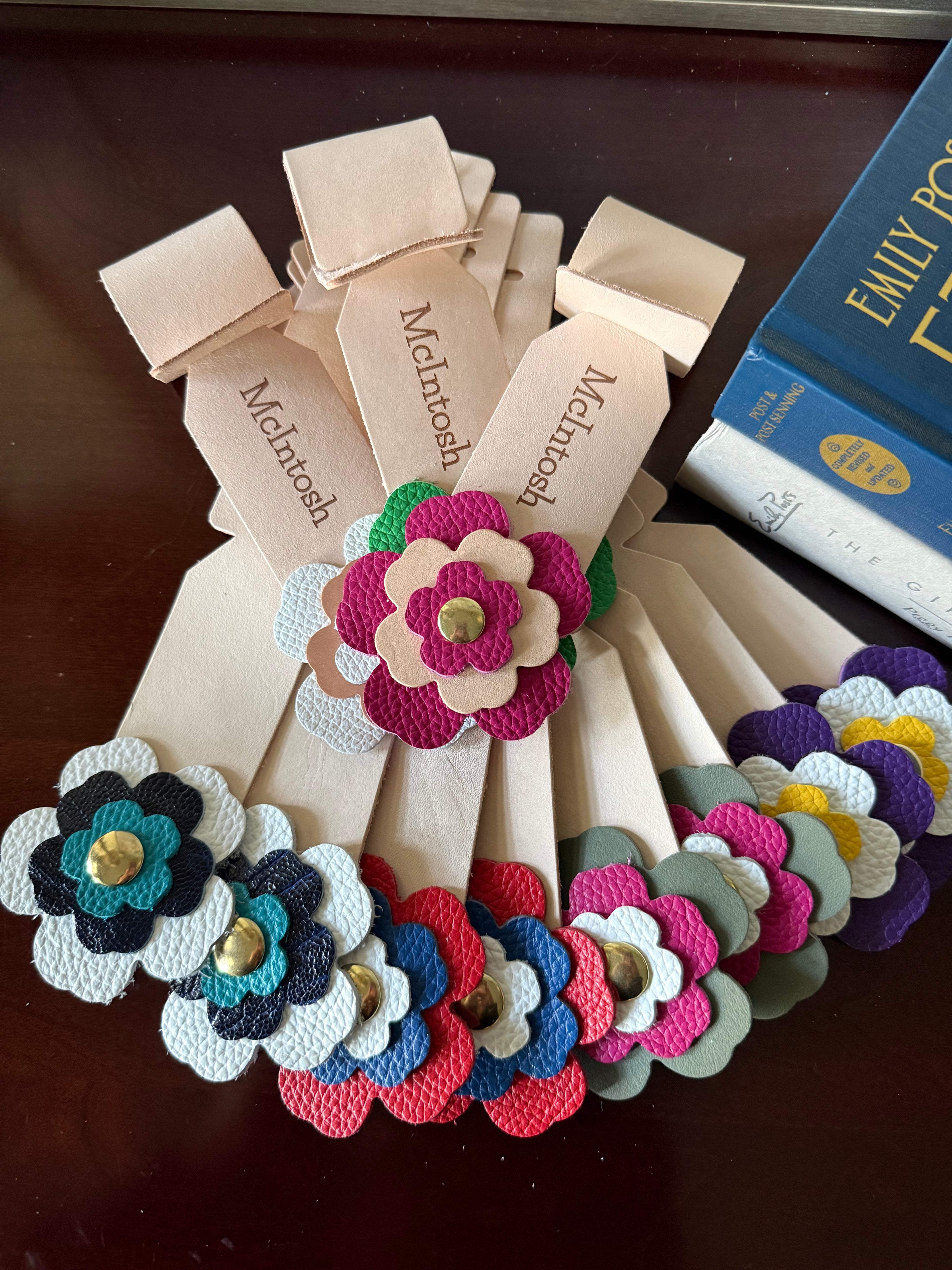 Leather Luggage Tag with Signature Flower