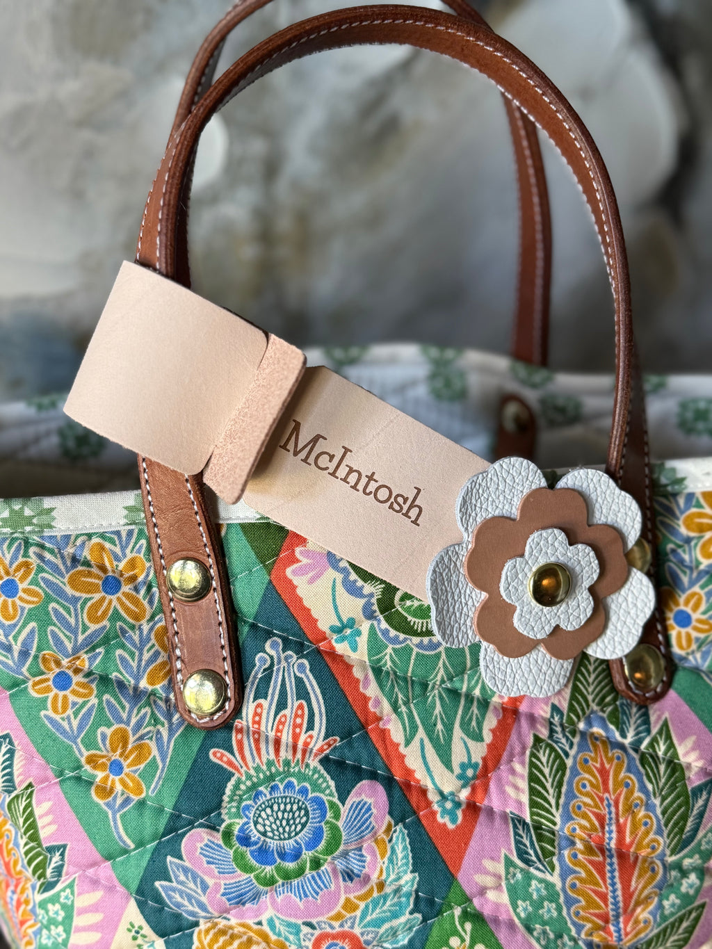 Leather Luggage Tag with Signature Flower