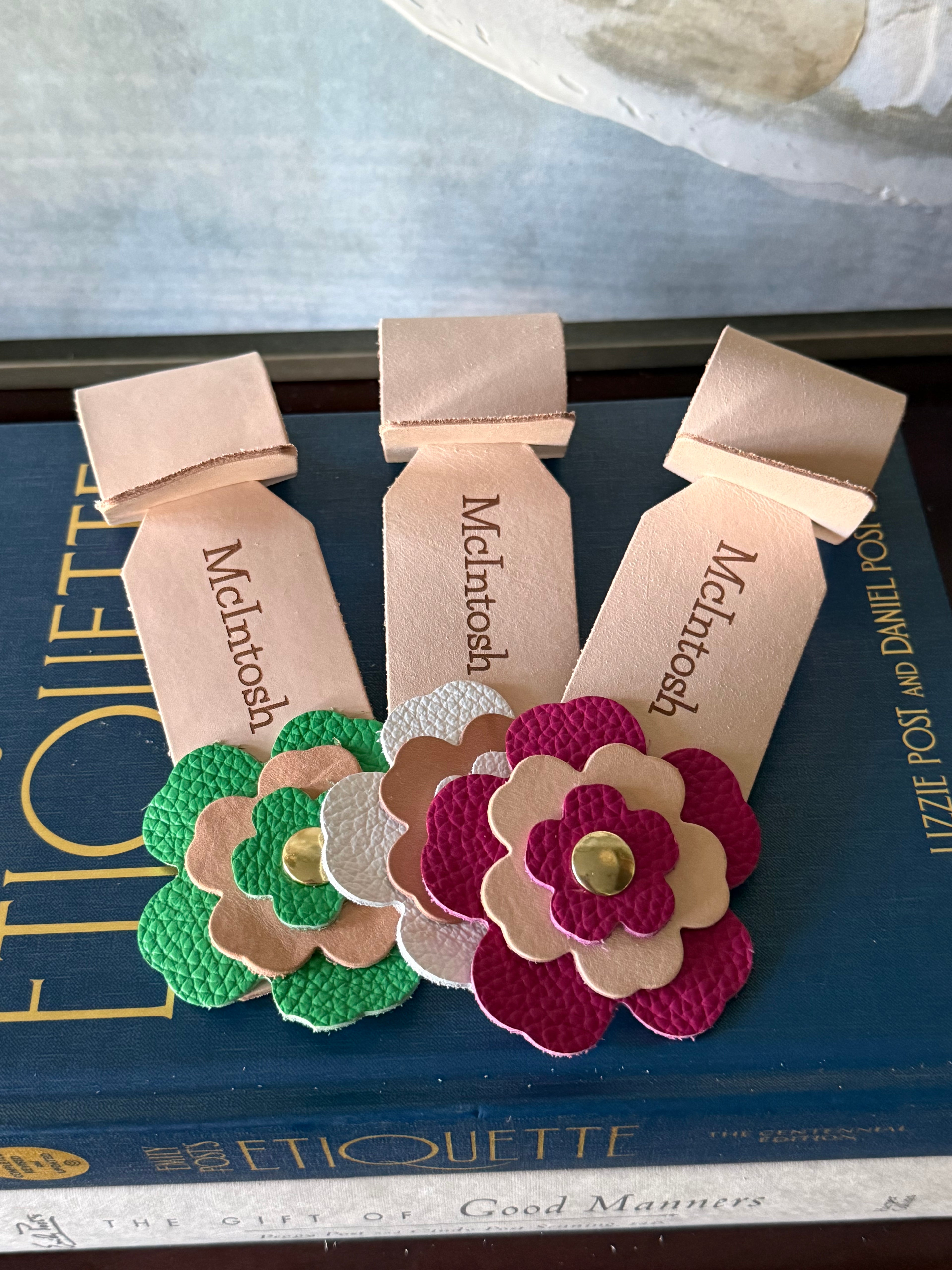 Leather Luggage Tag with Signature Flower
